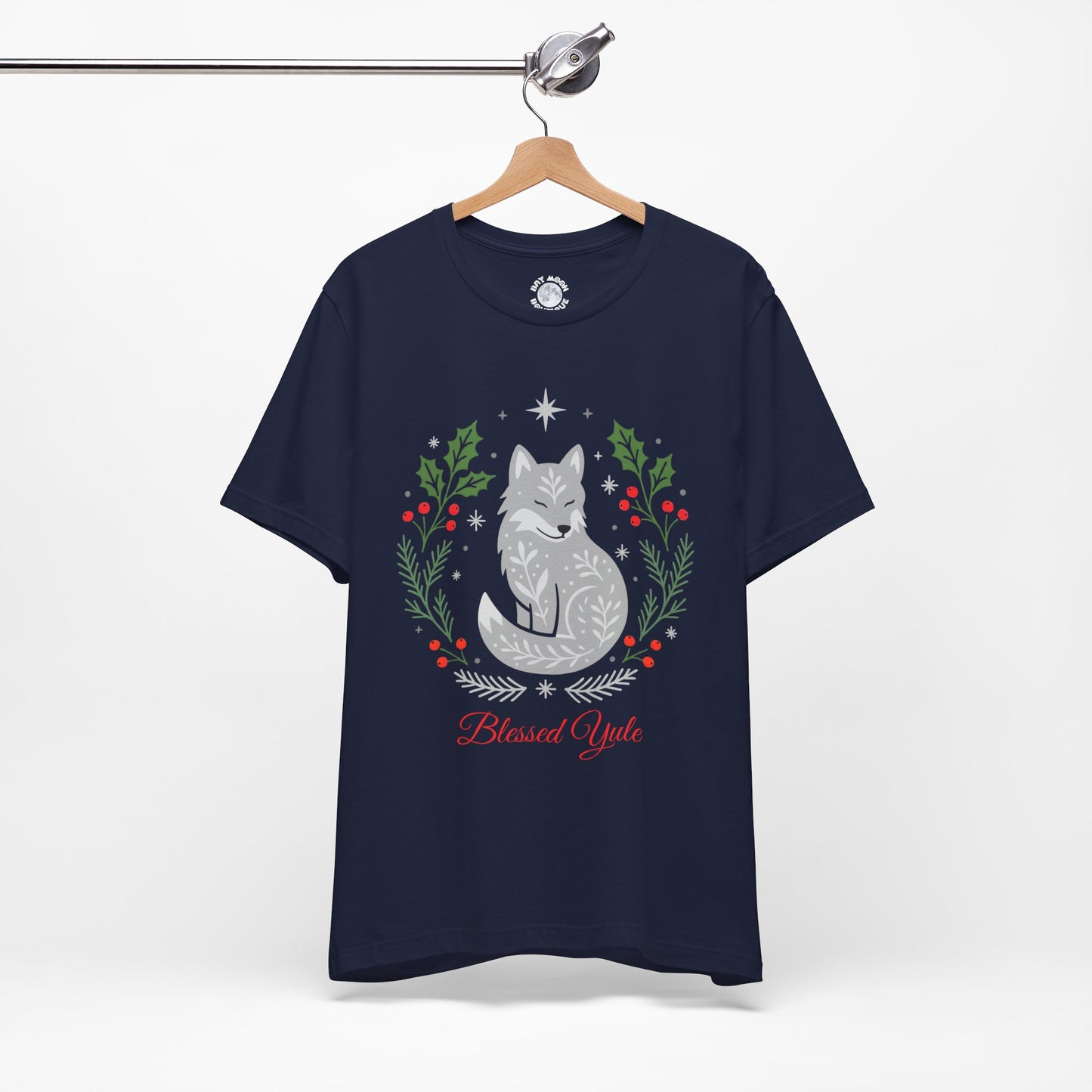 Folk Art Wolf Yule Shirt, Blessed Yule Tee, Pagan Solstice Top, Cozy Holiday Woodland Shirt