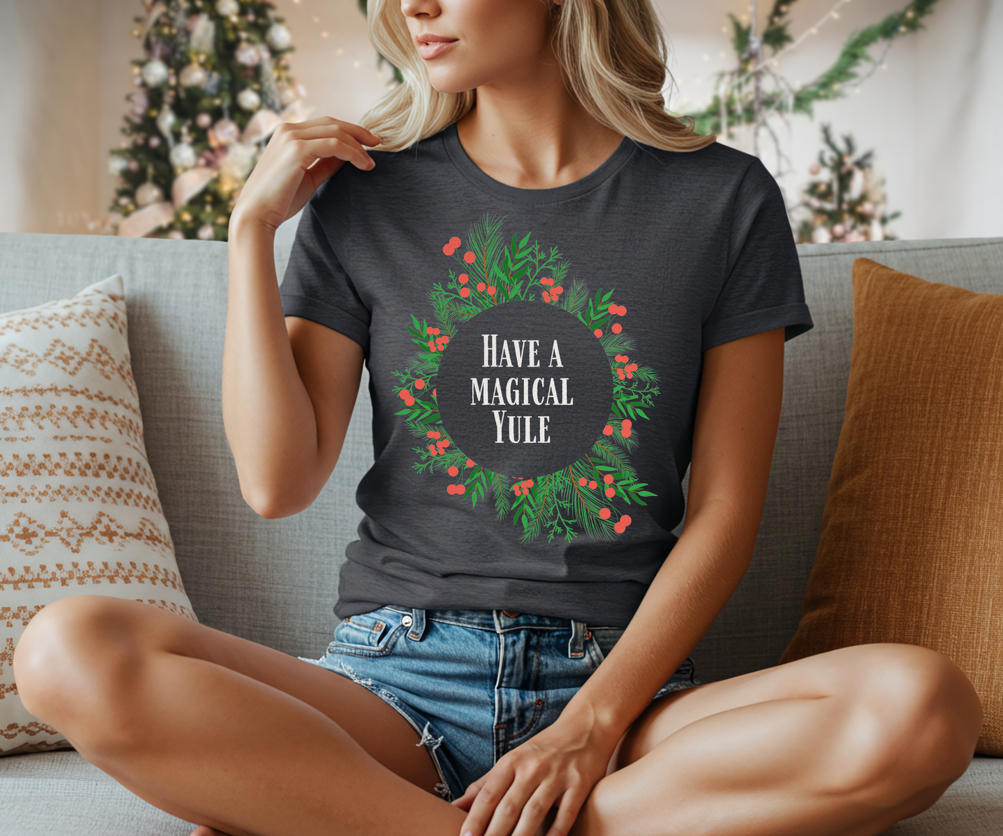 Have a Magical Yule Tee, Unisex Christmas Wreath T Shirt