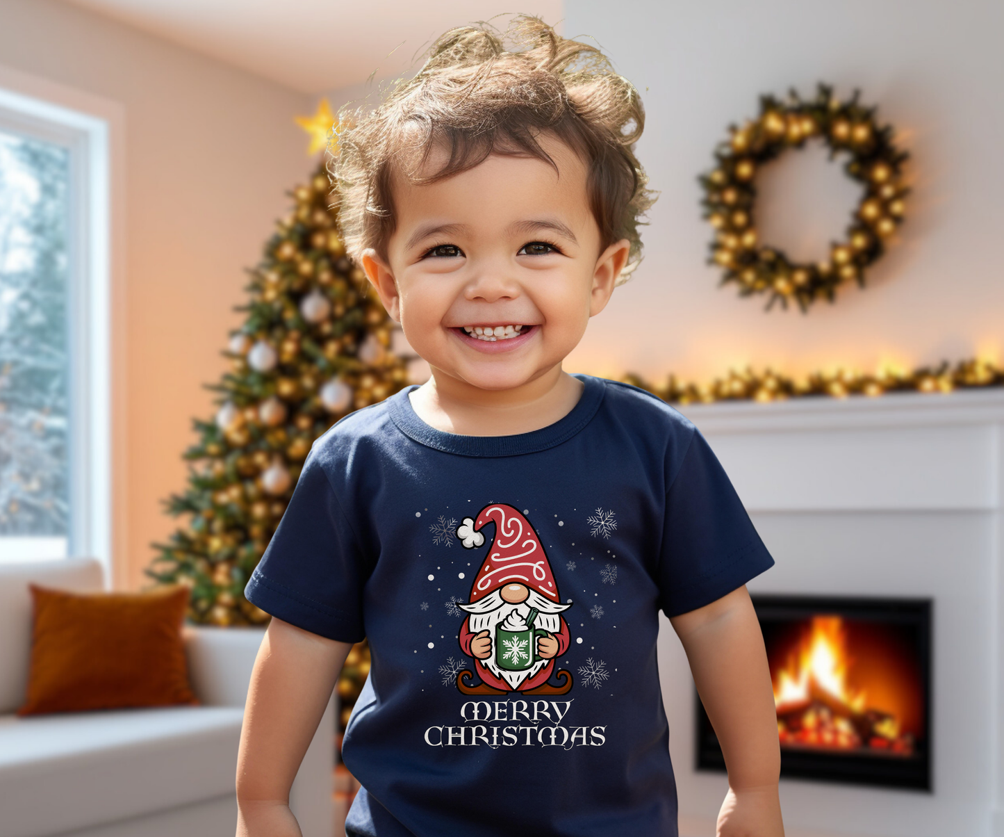 Merry Christmas Gnome Tee, Toddler Holiday T Shirt