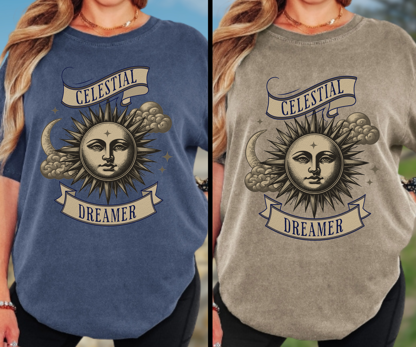 Celestial Dreamer Sun & Moon Tee, Mystical Unisex T-Shirt