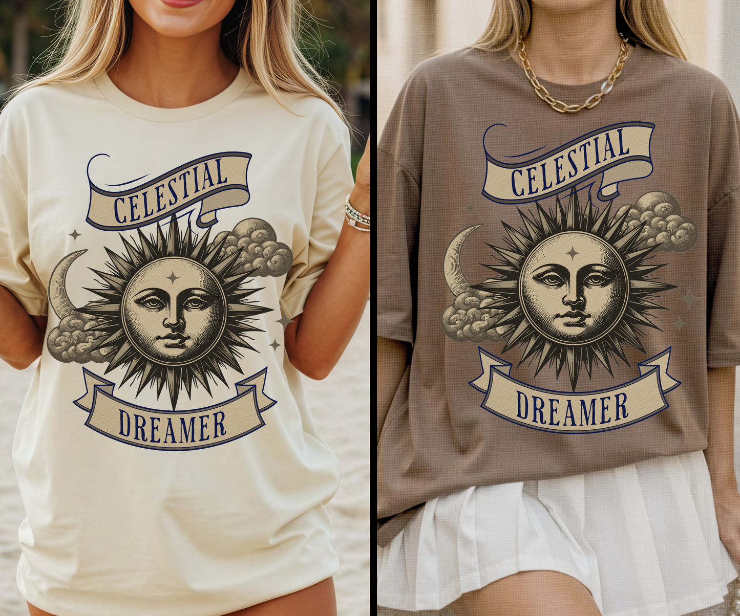 Celestial Dreamer Sun & Moon Tee, Mystical Unisex T-Shirt