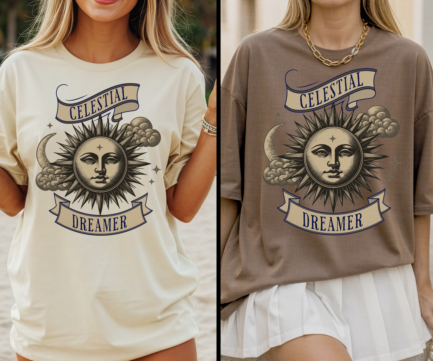 Celestial Dreamer Sun & Moon Tee, Mystical Unisex T-Shirt