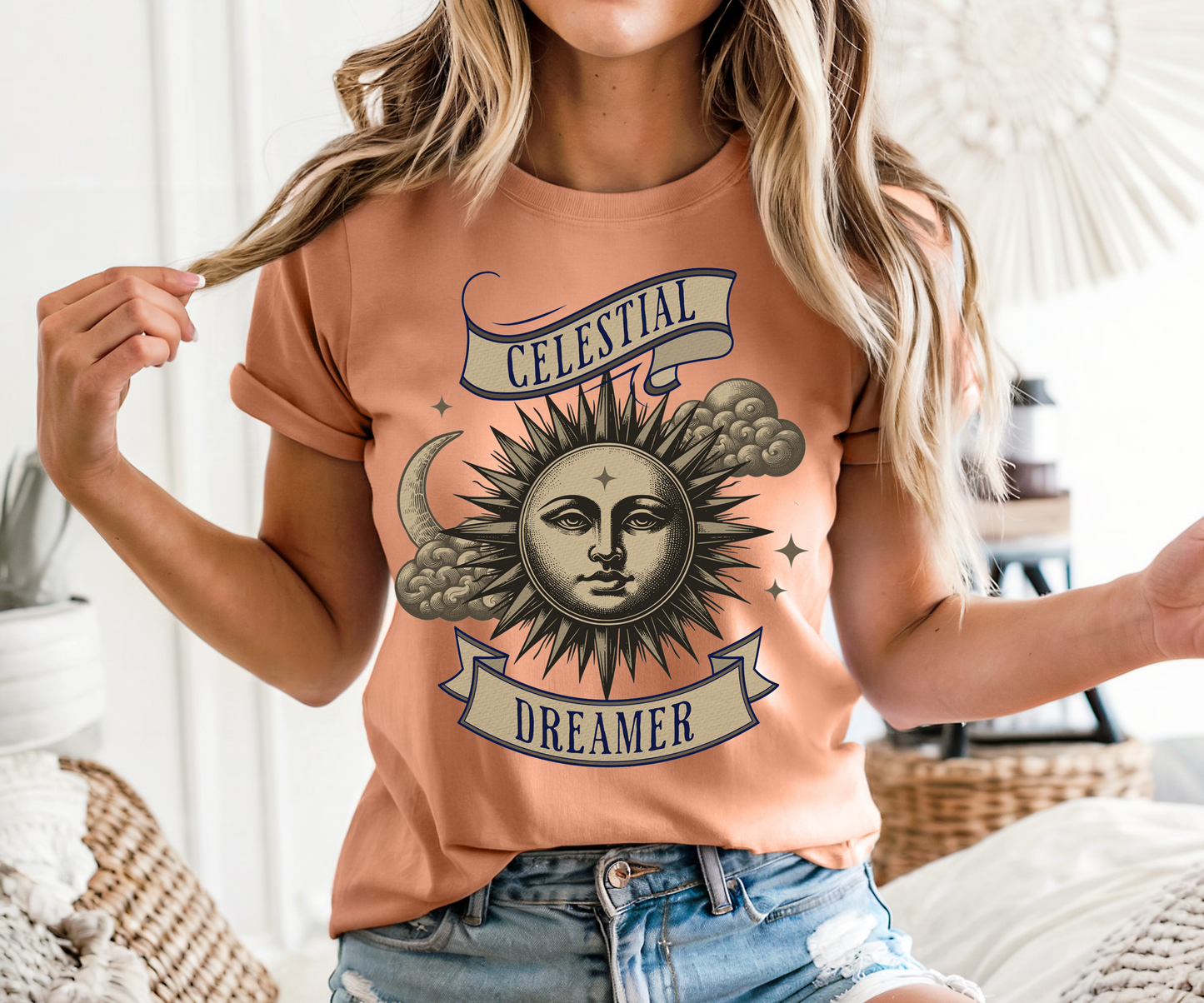 Celestial Dreamer Sun & Moon Tee, Mystical Unisex T-Shirt
