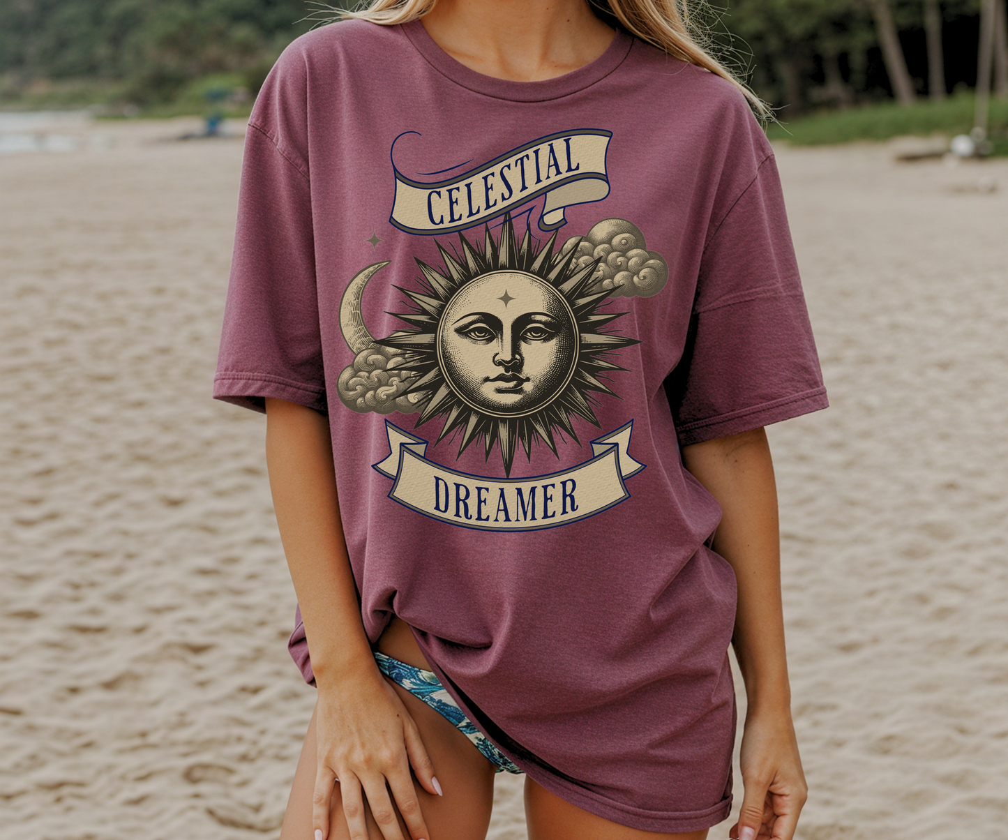 Celestial Dreamer Sun & Moon Tee, Mystical Unisex T-Shirt