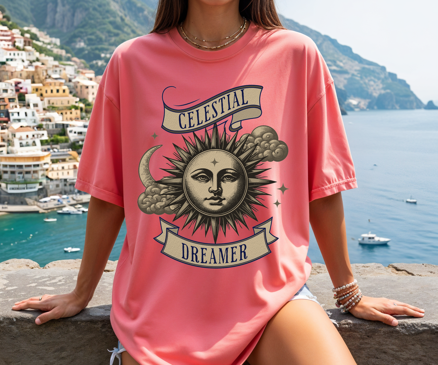 Celestial Dreamer Sun & Moon Tee, Mystical Unisex T-Shirt