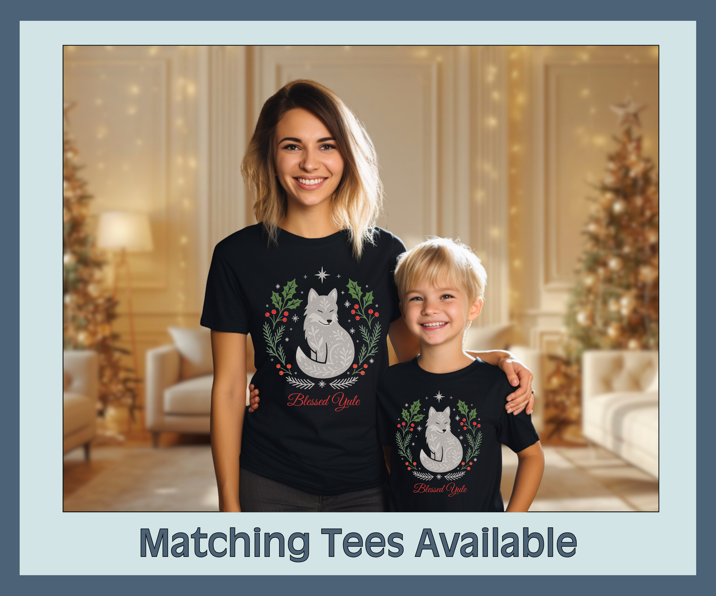 Kids Blessed Yule Wolf Tee, Christmas T Shirt