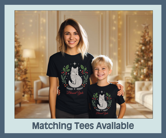 Kids Blessed Yule Wolf Tee, Christmas T Shirt