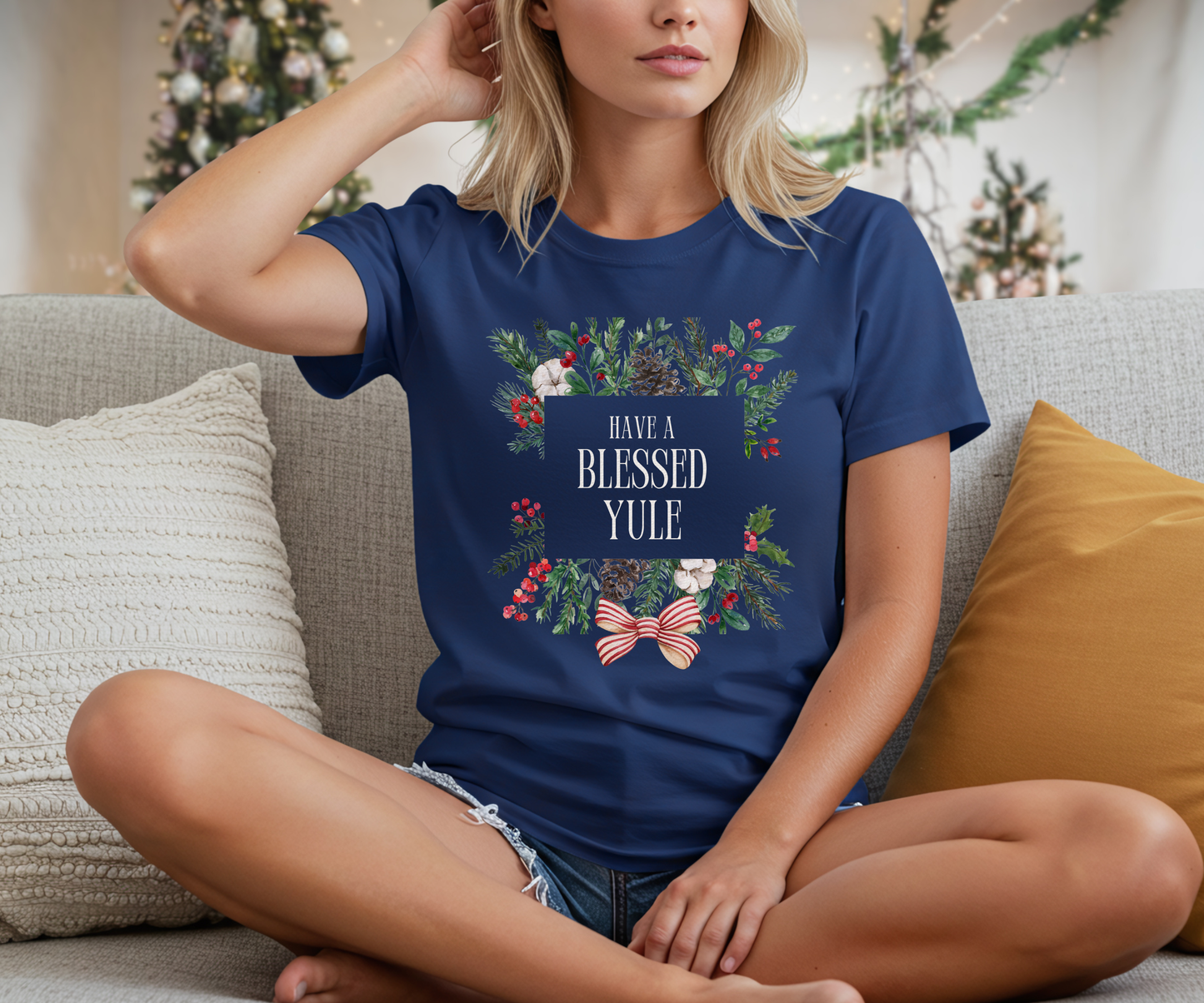 Have a Blessed Yule Tee, Unisex Christmas Holly T Shirt