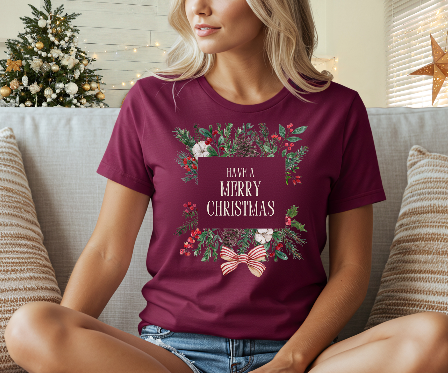 Have a Merry Christmas Tee, Unisex Christmas Holly T Shirt